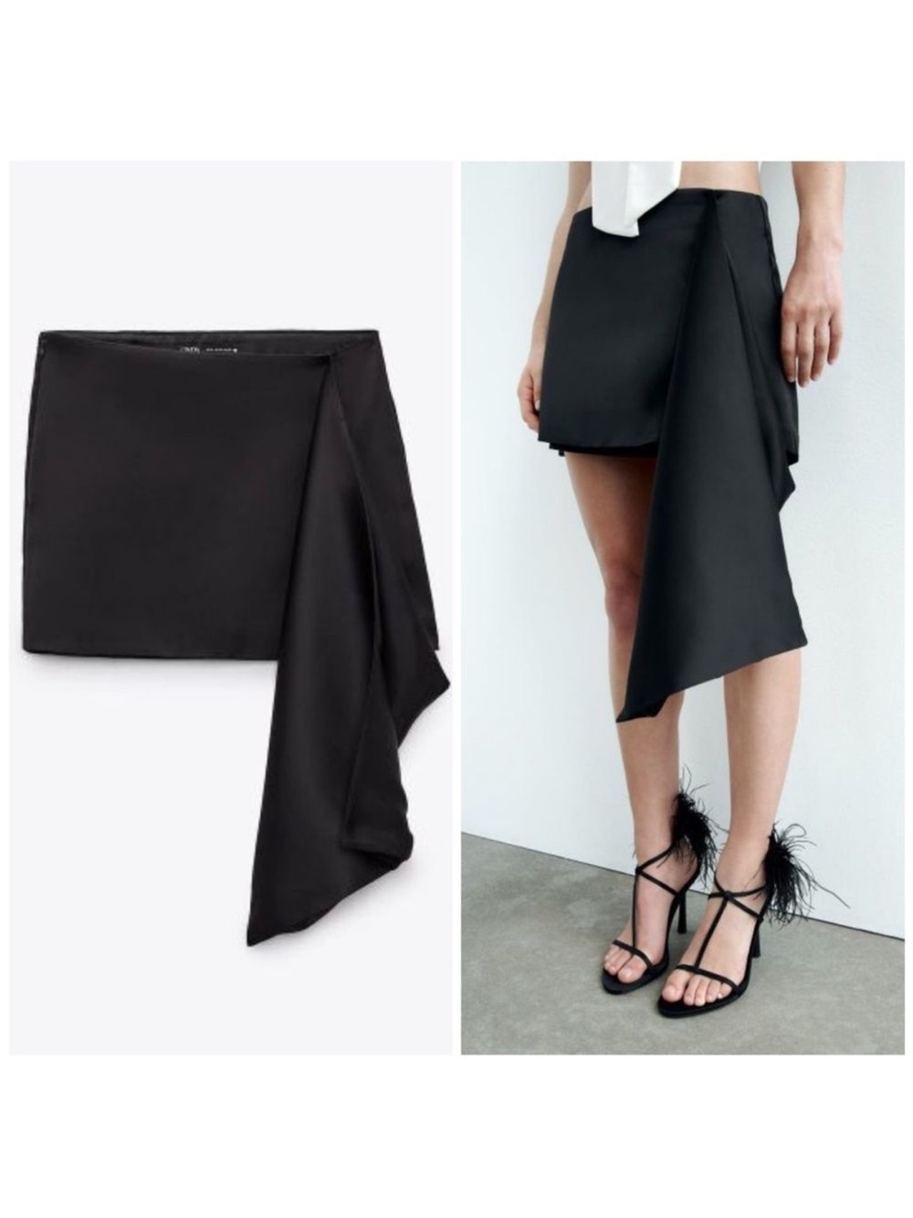 Zara Satin Effect Skirt Black Small